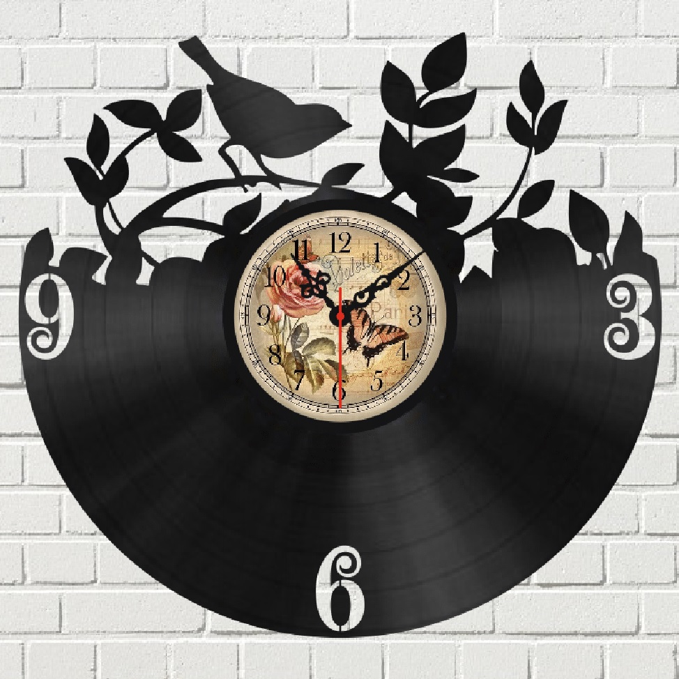 Bird On Branch Vinyl Record Wall Clock Laser Cute Free Download