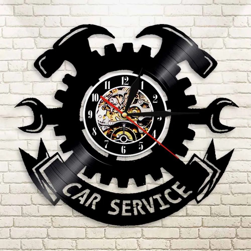 Car Service Wall Sign Vinyl Record Wall Clock Laser Cut Free Download
