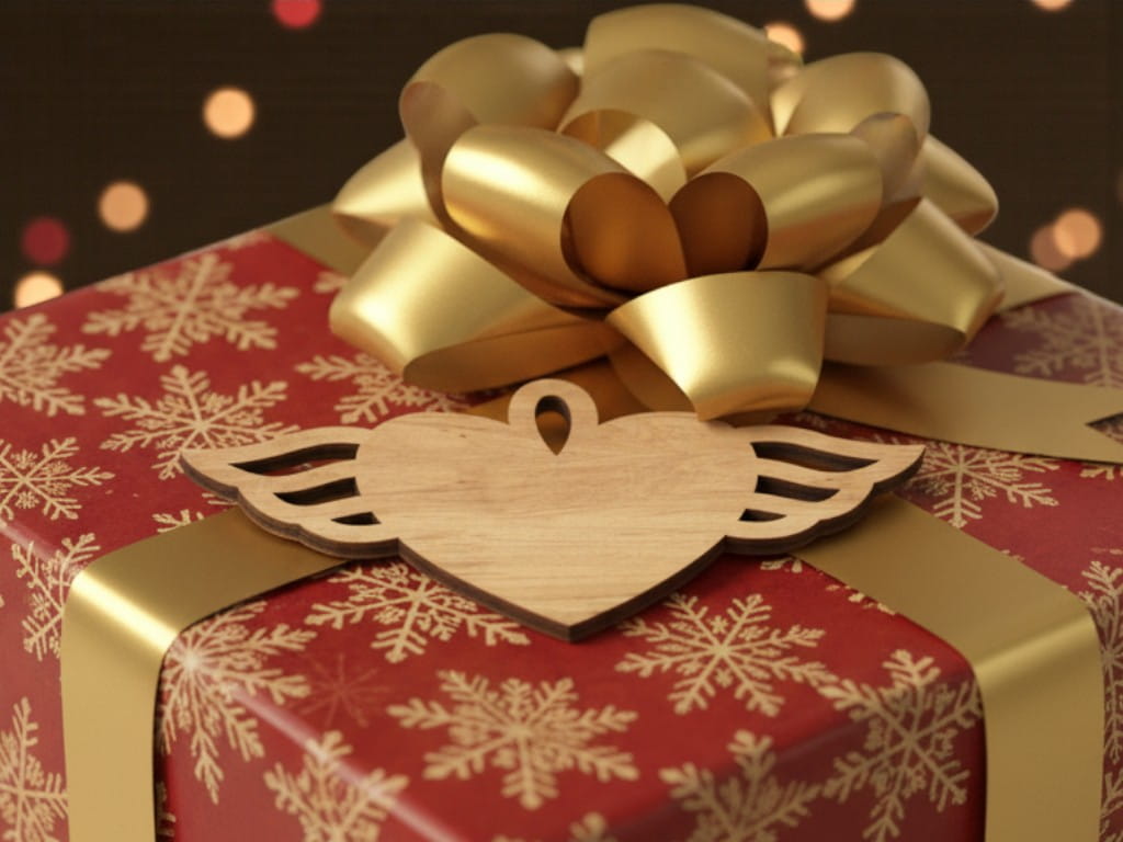 Laser Cut Angel Wings Heart Christmas Ornament