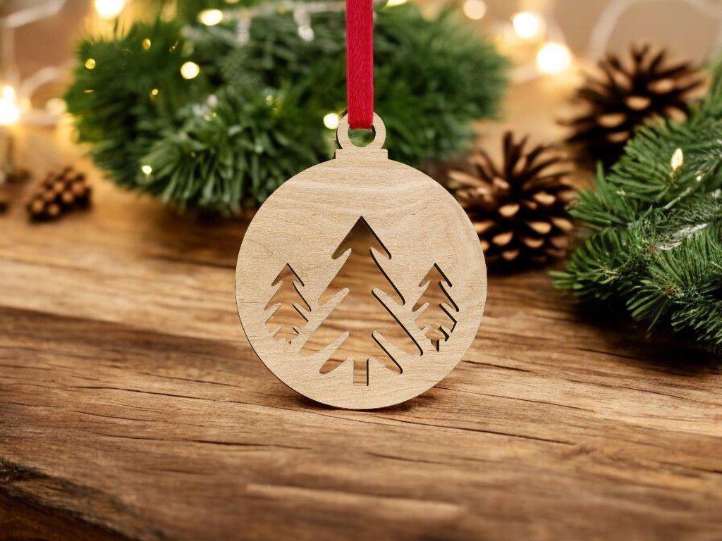 Laser Cut Bauble with Three Pine Trees Vector