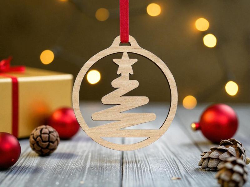 Laser Cut Bauble with Zigzag Christmas Tree Free Download SVG File