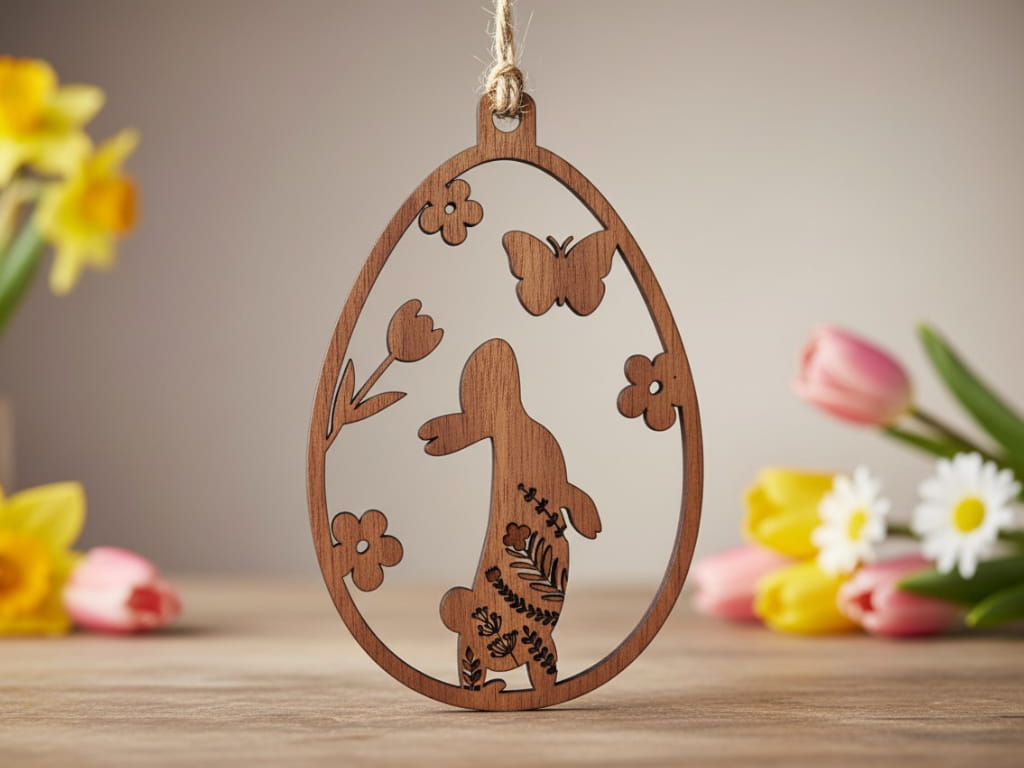 Laser Cut Bunny and Butterfly Hanging Easter Egg Ornament