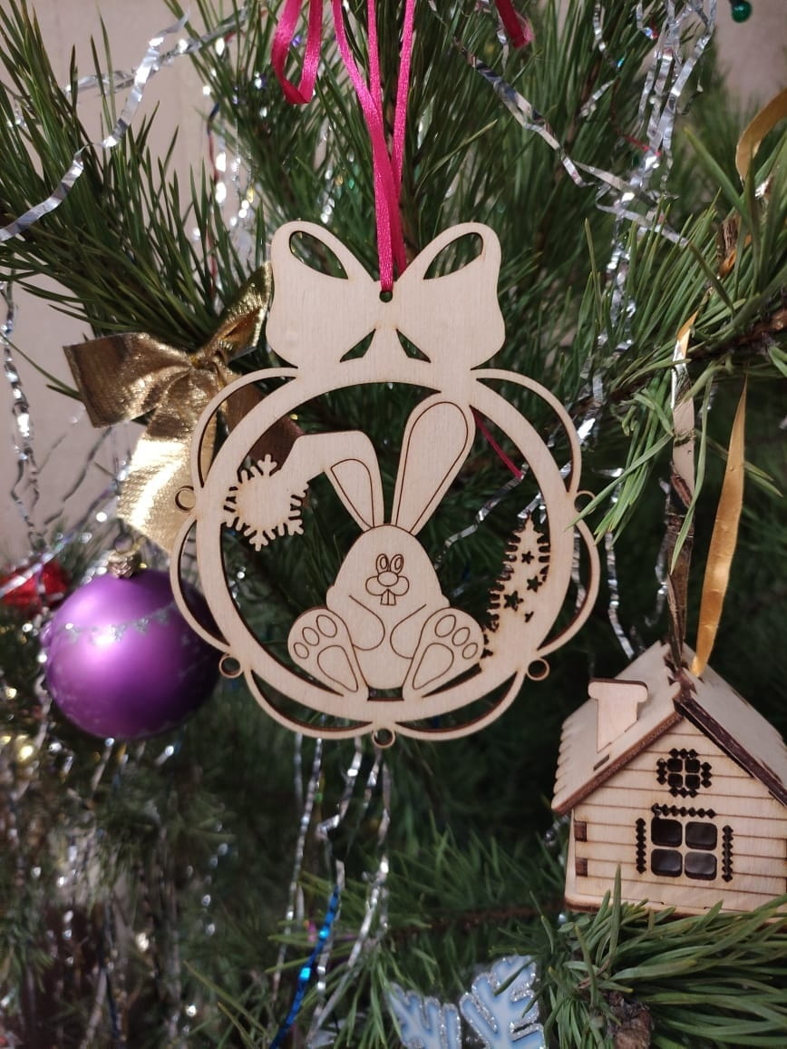 Laser Cut Bunny Wood Holiday Ornament Christmas Decor Cdr File Free Vector File