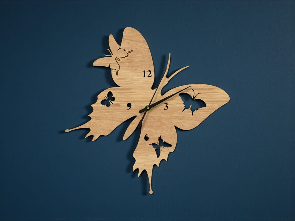 Laser Cut Butterfly Shaped Wall Clock