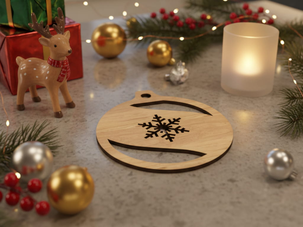 Laser Cut Christmas Ornament with Snowflake Cutout Design