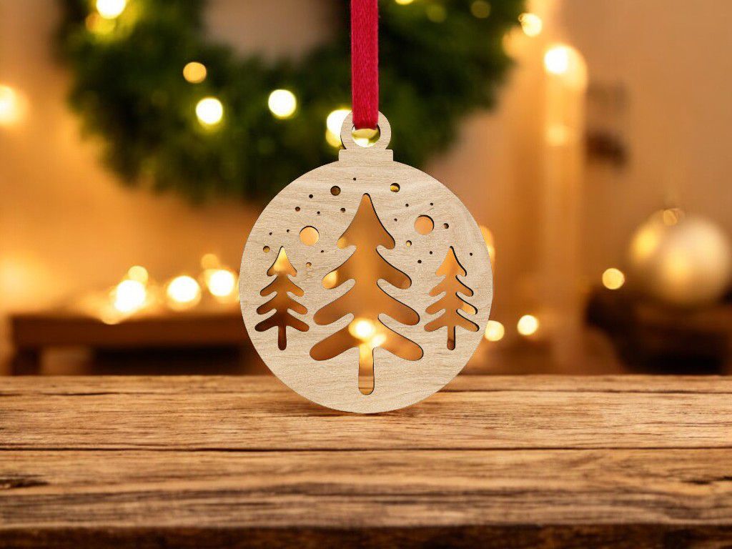 Laser Cut Christmas Tree Ornament Ball Vector