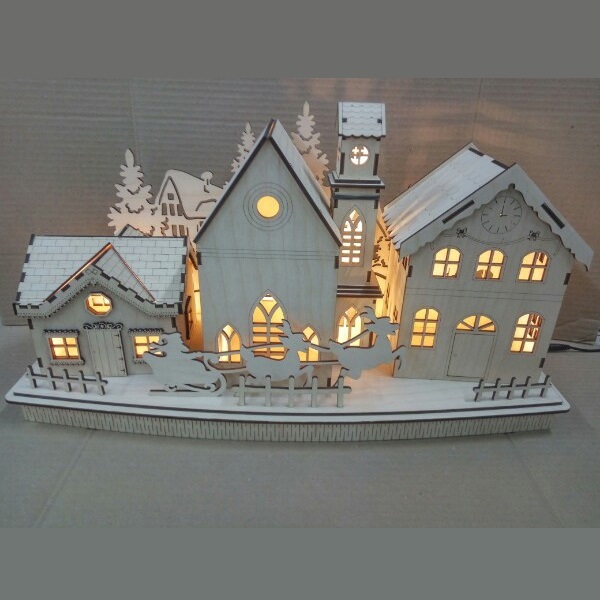 Laser Cut Christmas Village Centerpiece Decor CDR File