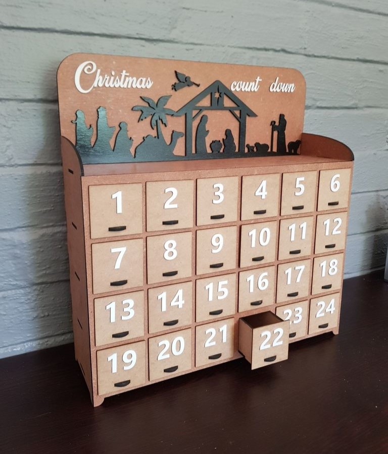 Laser Cut Christmas Wooden Advent Calendar 24 Drawers DWG File