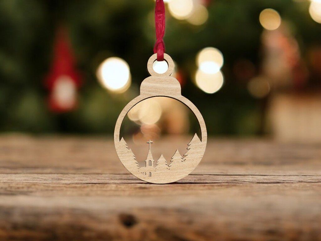 Laser Cut Church Christmas Ball Ornament Vector