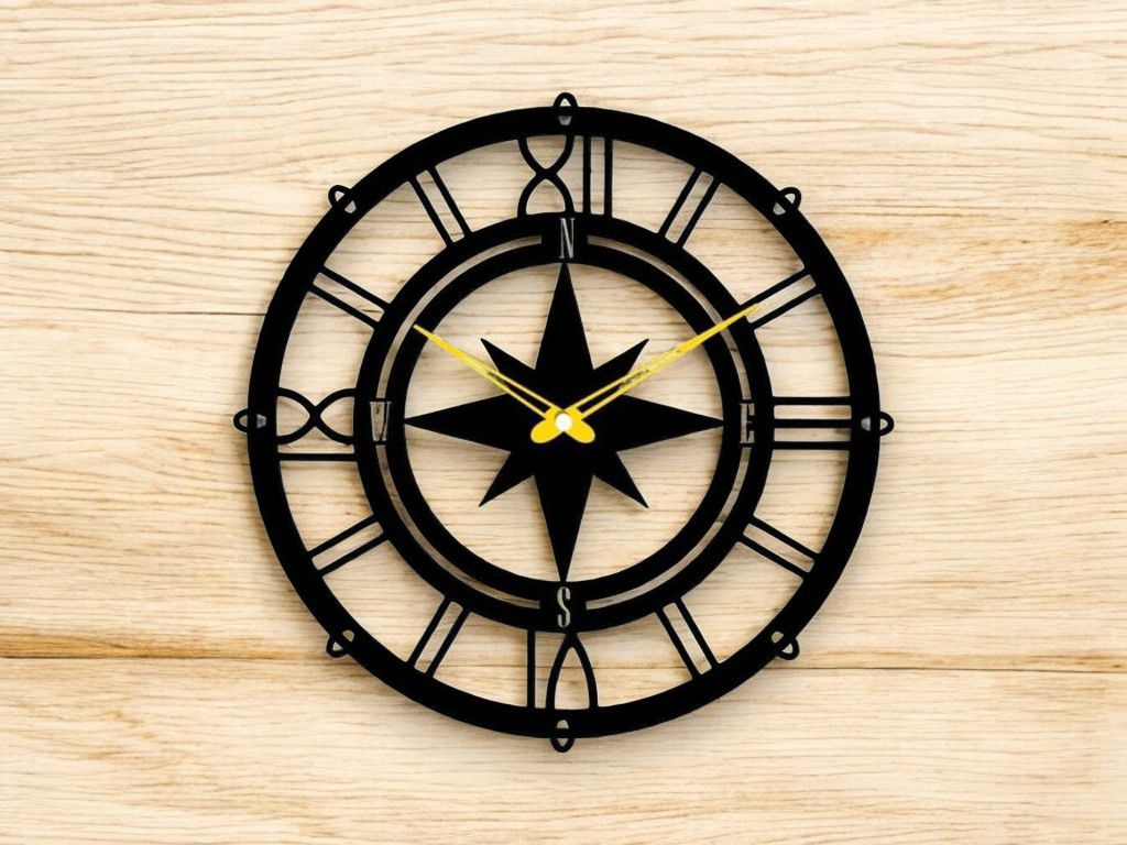 Laser Cut Compass Wall Clock Vector