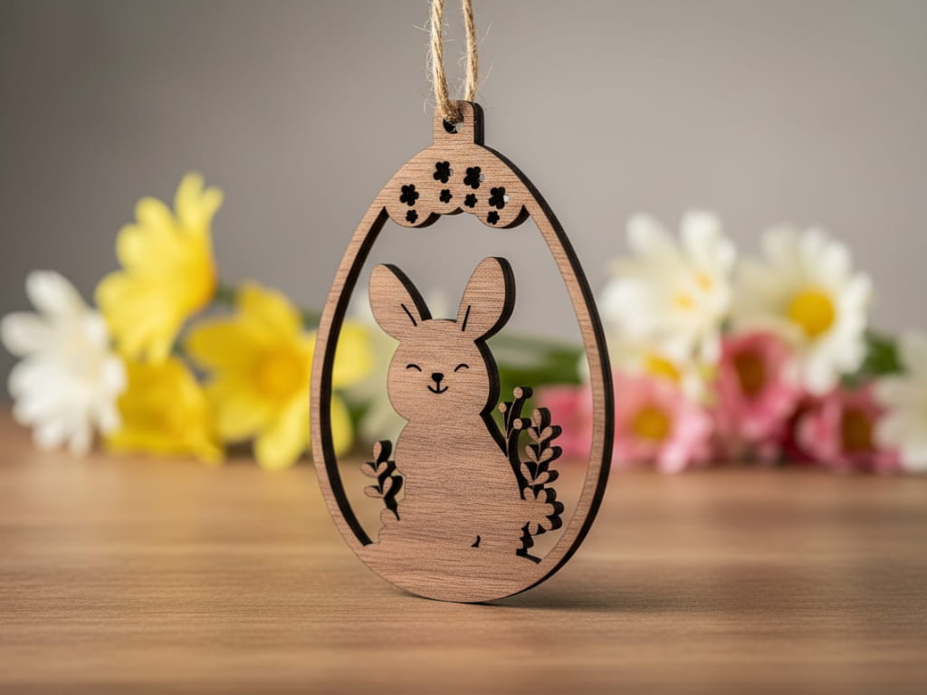Laser Cut Cute Easter Bunny Flowers Ornament
