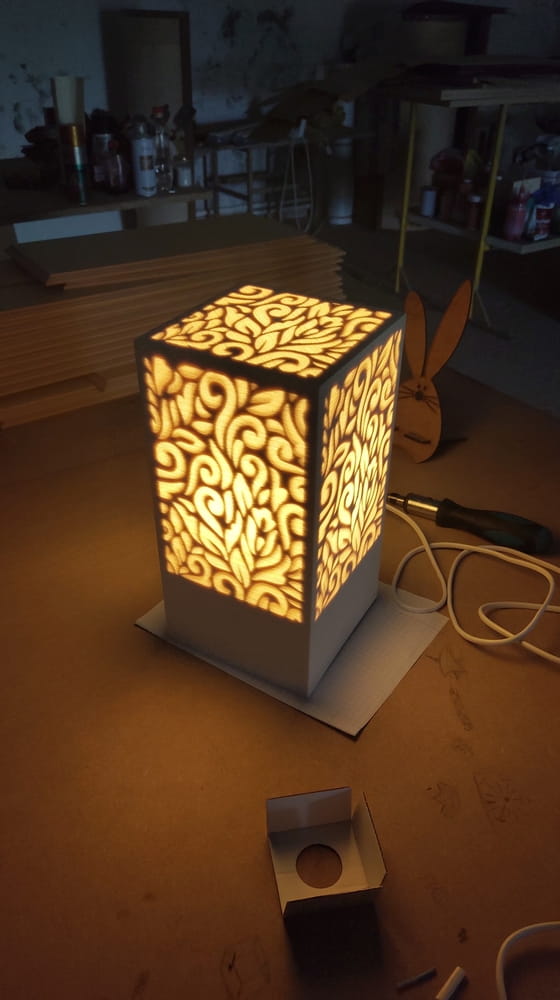 Laser Cut Decorative Night Light Lamp with Floral Swirl Pattern