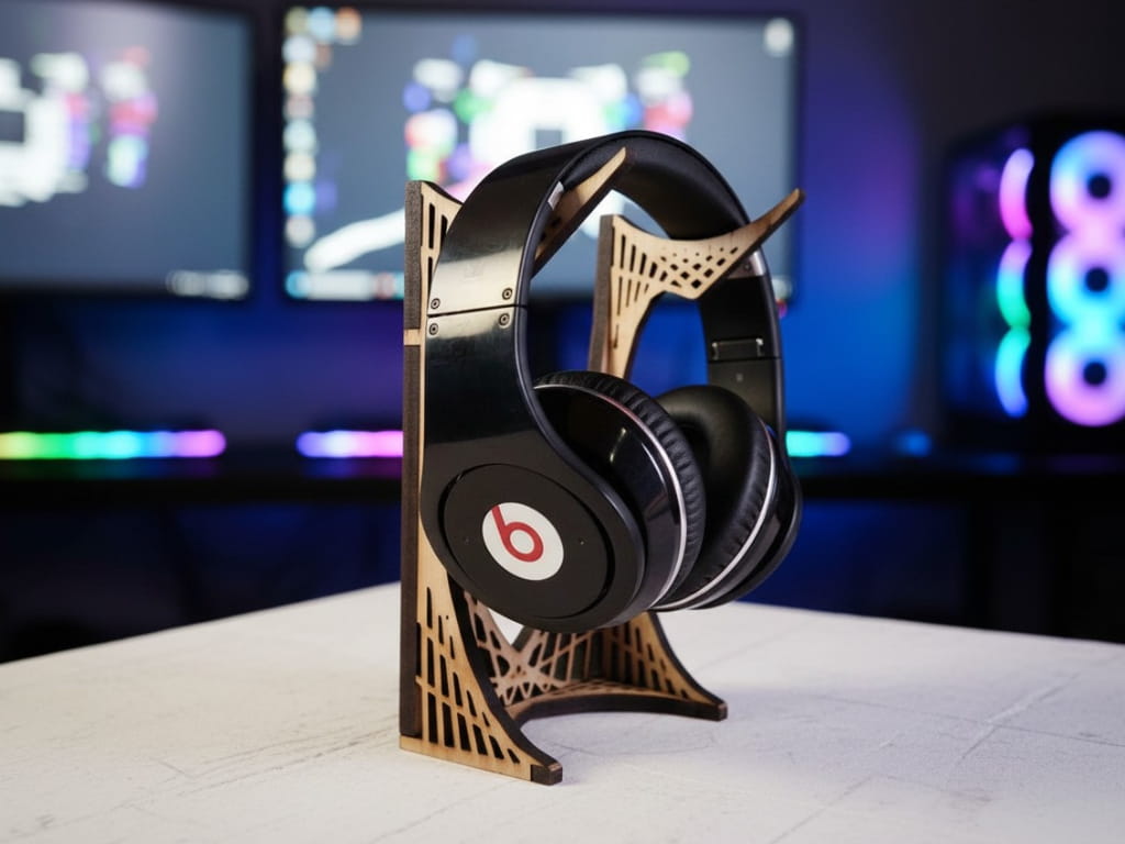 Laser Cut Decorative Wooden Headphone Stand