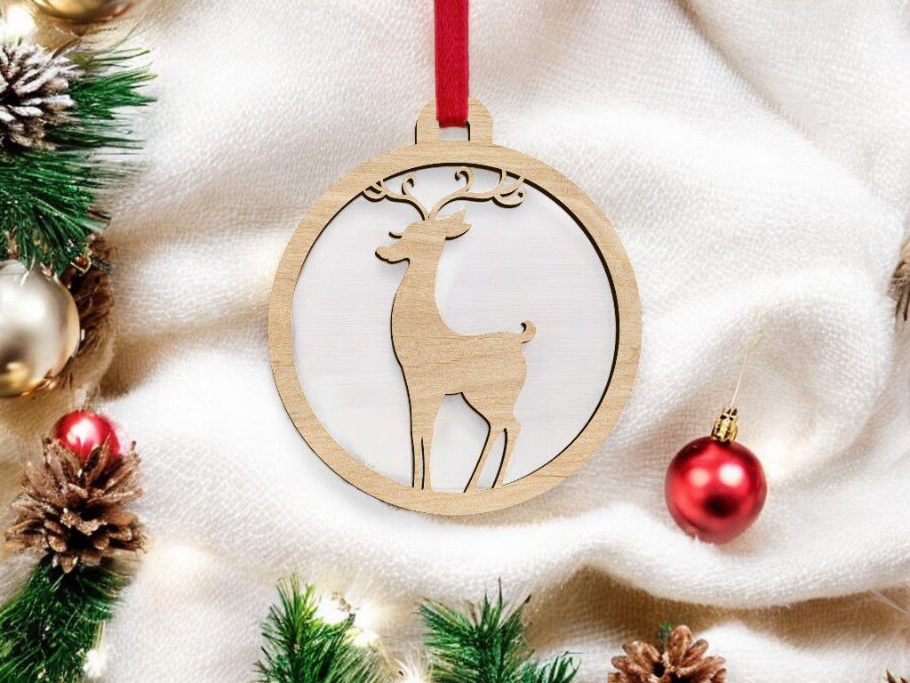 Laser Cut Deer Christmas Tree Bauble Decoration Vector CDR File