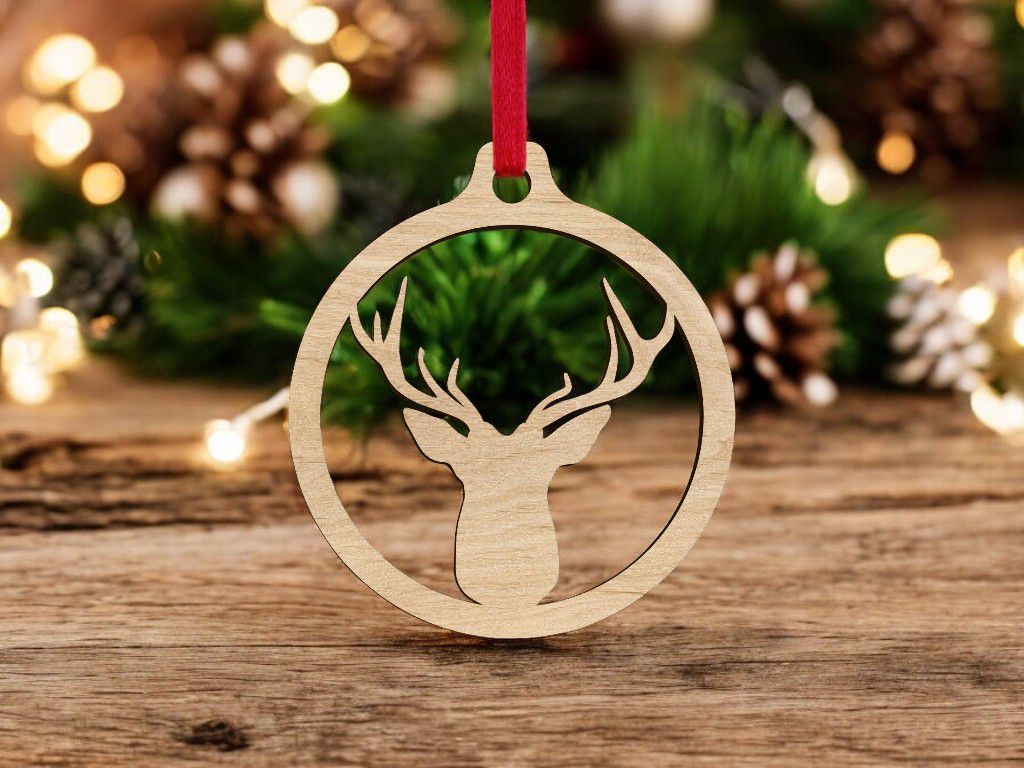 Laser Cut Deer Head Antlers Bauble Vector