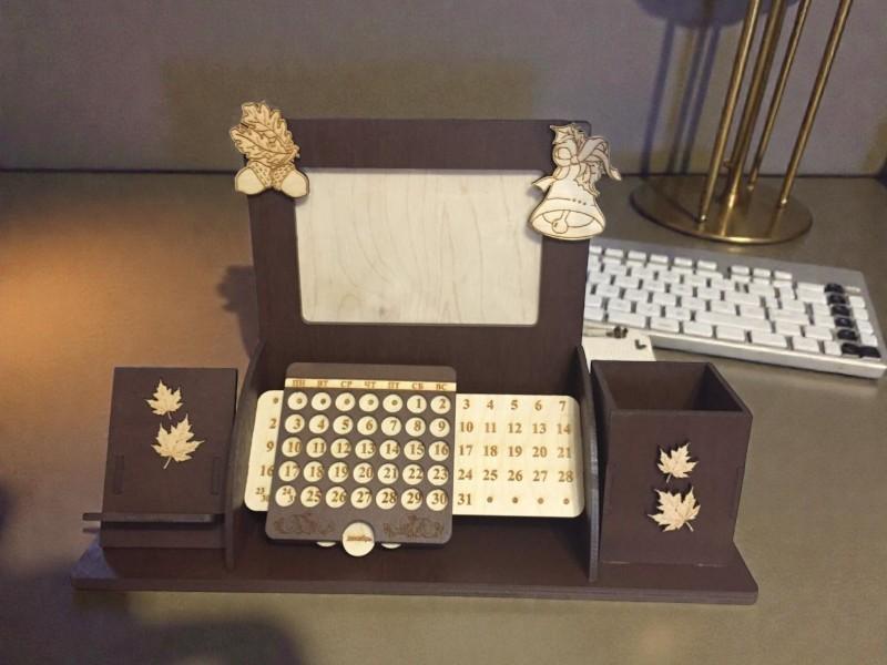 Laser Cut Desk Organizer With Mobile Stand Photo Frame Perpetual Calendar Pencil Holder 4mm