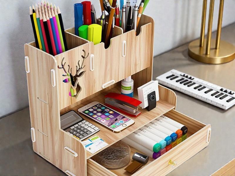 Laser Cut Desktop Organizer Multifunctional Pen Holder Desktop Stationary Storage Rack For Home Office 3mm