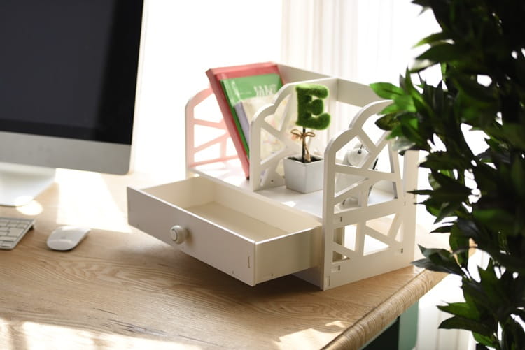 Laser Cut Desktop Shelf Organizer with Drawer
