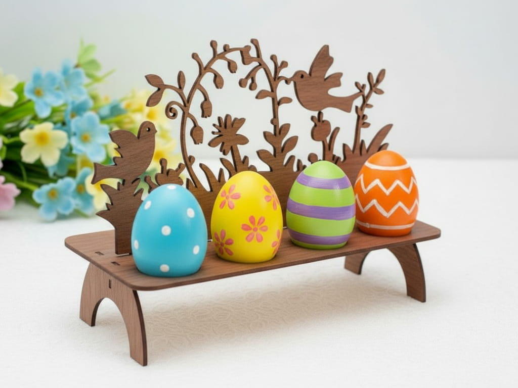 Laser Cut Easter Egg Holder Stand Wooden Festive Tabletop Decoration