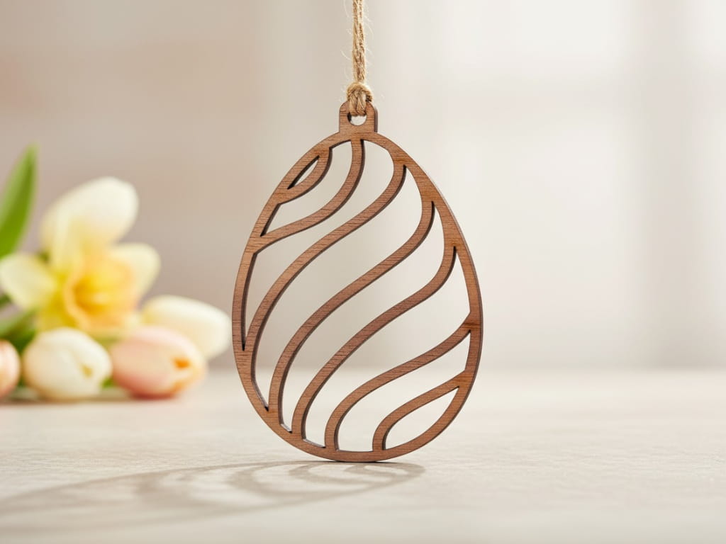 Laser Cut Easter Egg Pendant Ornament with Wave Pattern