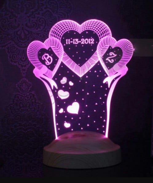 Laser Cut Engraving Heart Design 3D Illusion Night Light