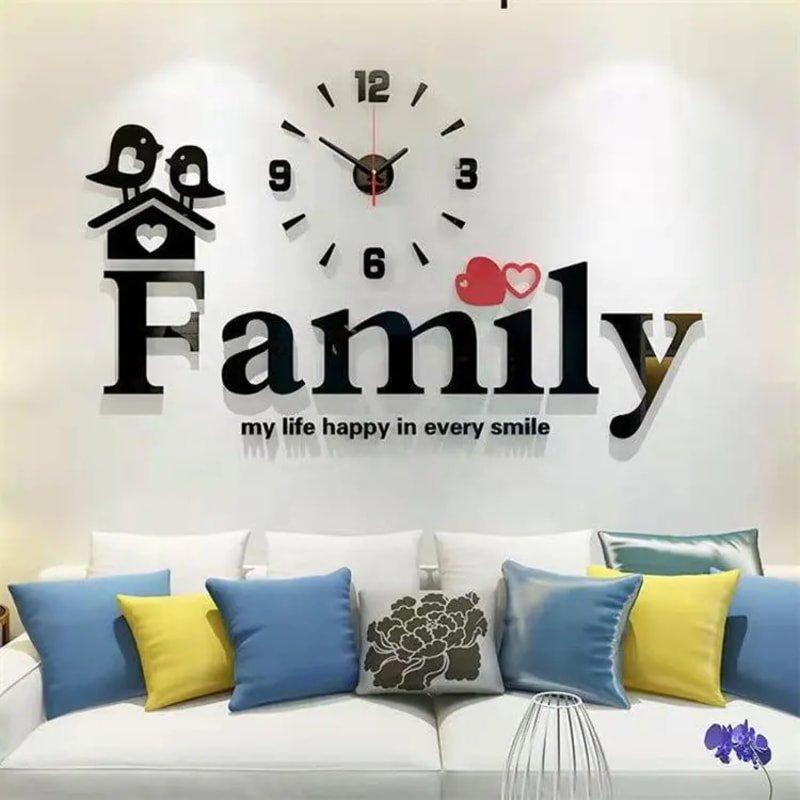 Laser Cut Family Big 3D Diy Sticker Acrylic Creative Wall Clock CDR File