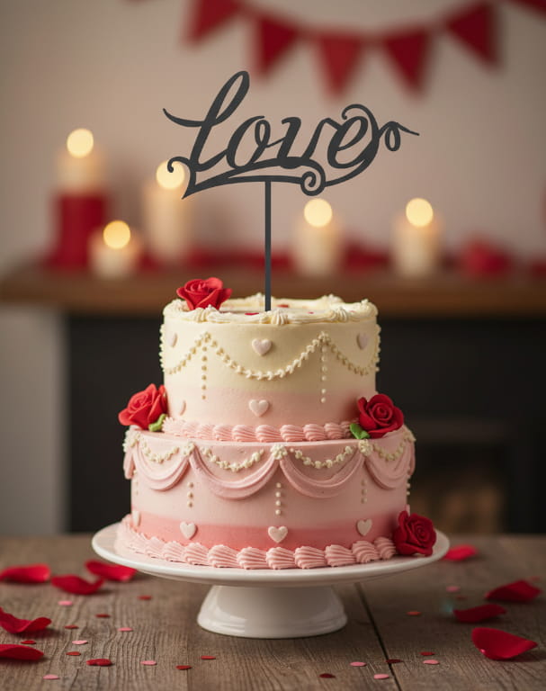 Laser Cut Floral Love Cake Topper