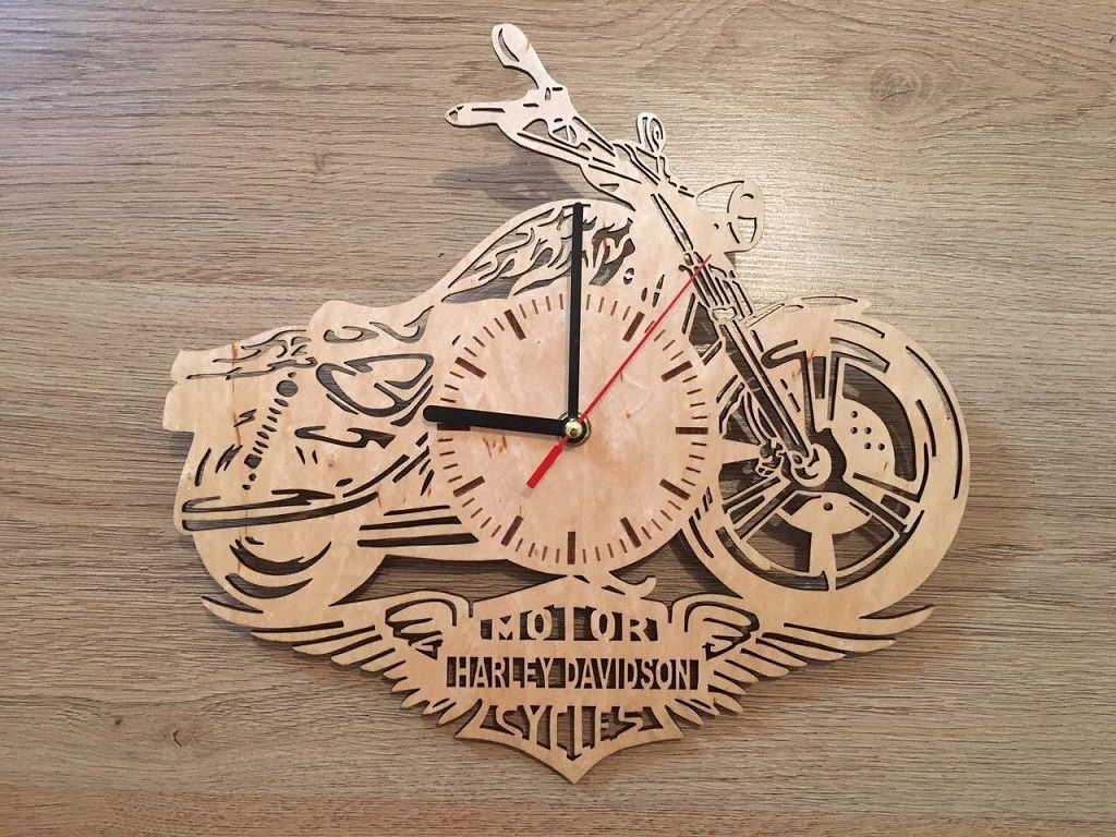 Laser Cut Harley Davidson Motorcycle Wall Clock Vector