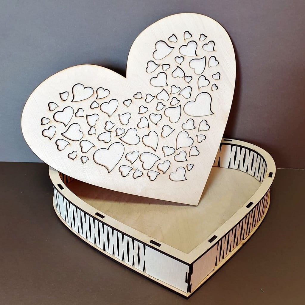 Laser Cut Heart Shaped Wooden Gift Box
