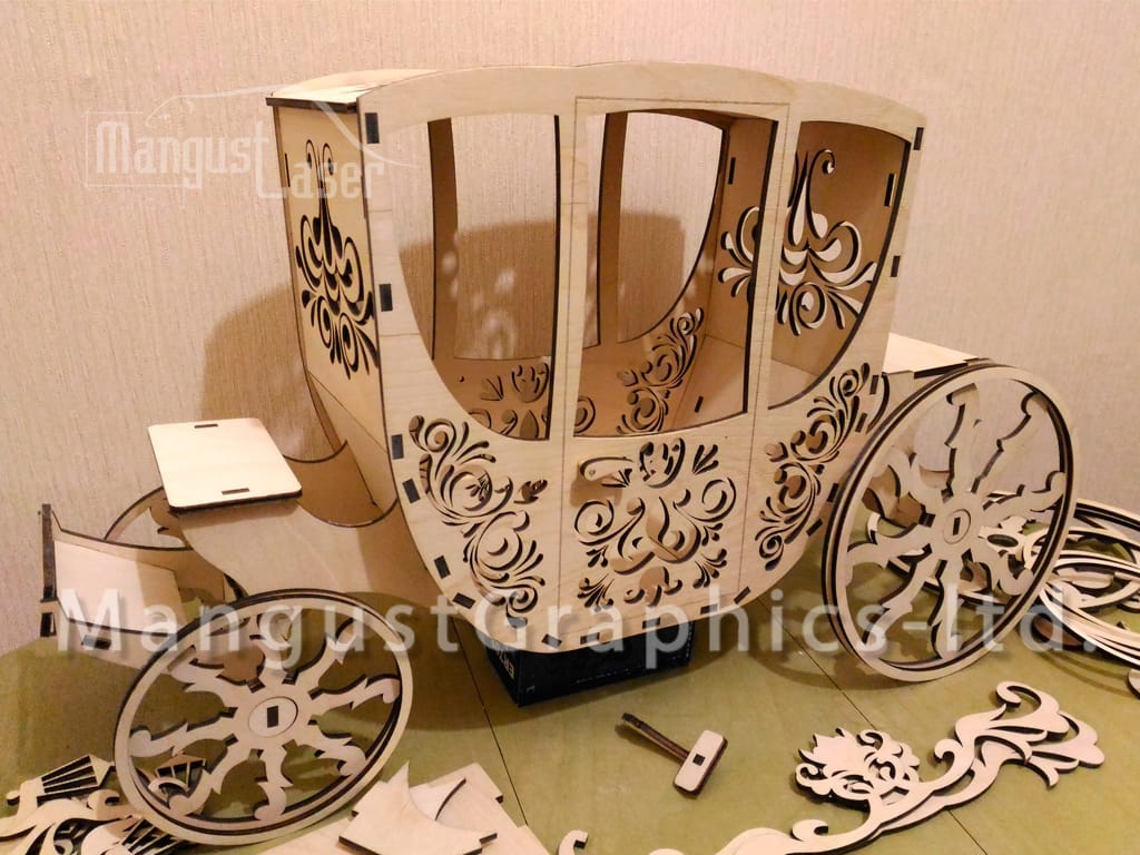 Laser Cut Horse Drawn Carriage 3D Wood Model Puzzle