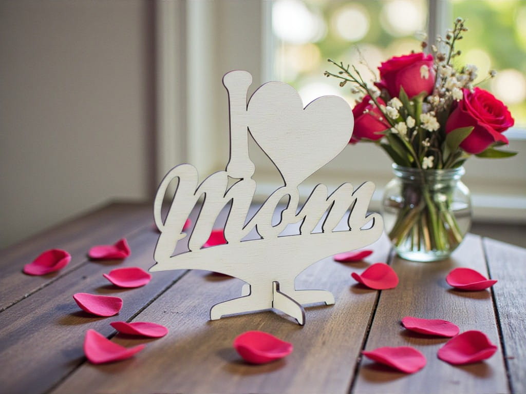 Laser Cut I Love Mom Stand Decor for Mothers Day