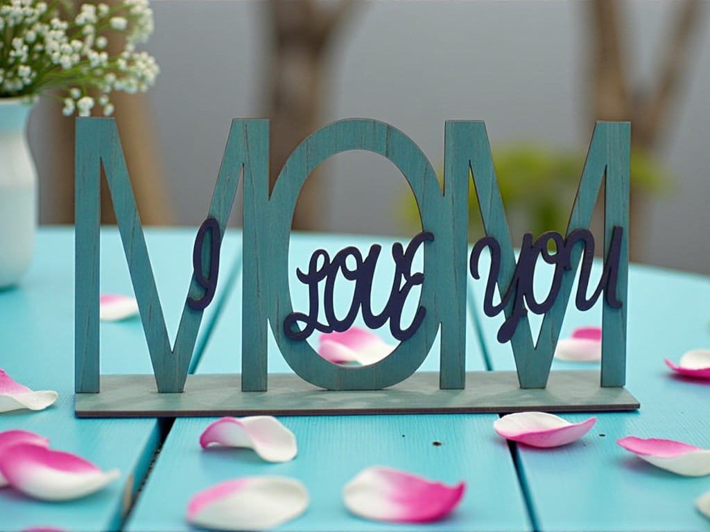 Laser Cut I Love You Mom Stand Decor Gift for Mothers Day