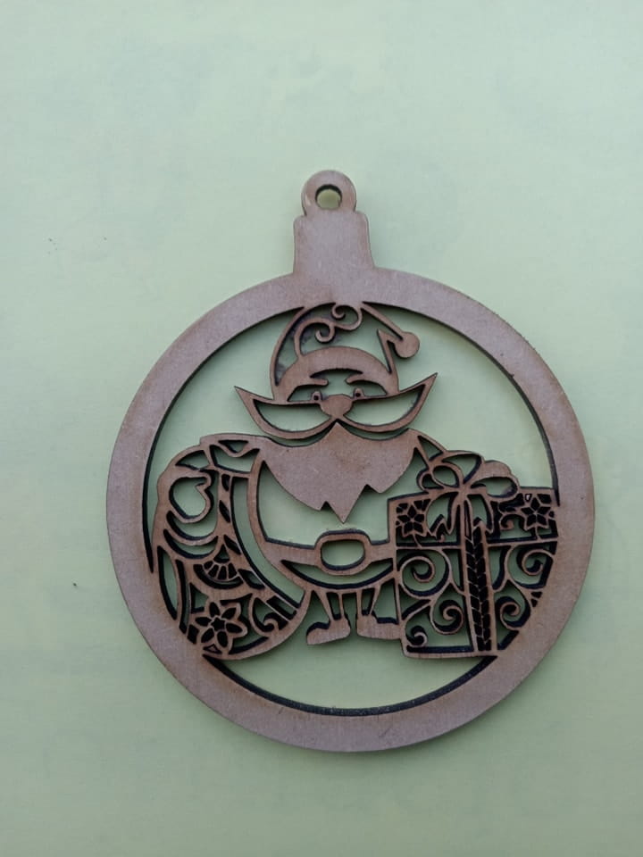 Laser Cut Intricate Santa Claus with Gift Box Christmas Ornament