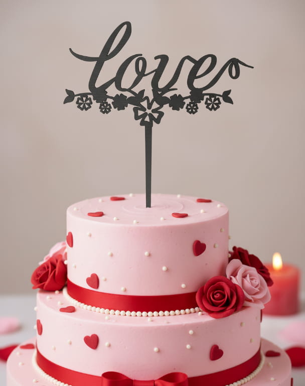 Laser Cut Love Cake Topper for Valentine Day
