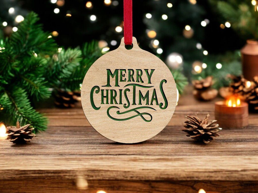 Laser Cut Merry Christmas Bauble Vector Free Vector CDR File