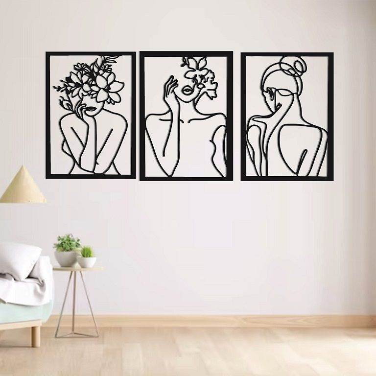 Laser Cut Minimalist Abstract Woman Wall Art Vector