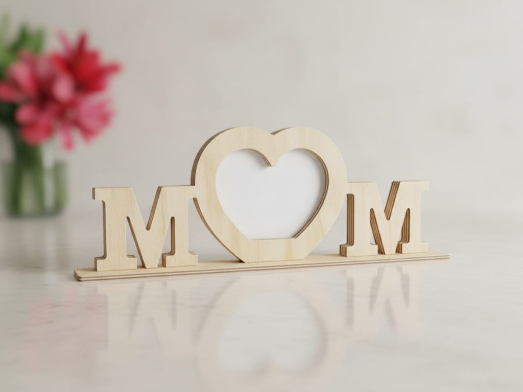 Laser Cut MOM Heart Photo Frame for Mothers Day
