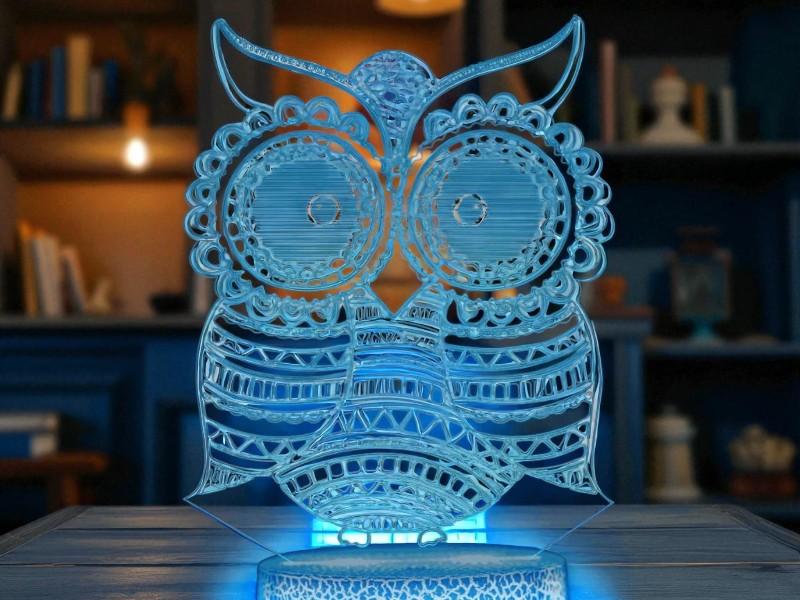 Laser Cut Owl 3D Illusion Desk Lamp Acrylic Night Light Free Download PDF File