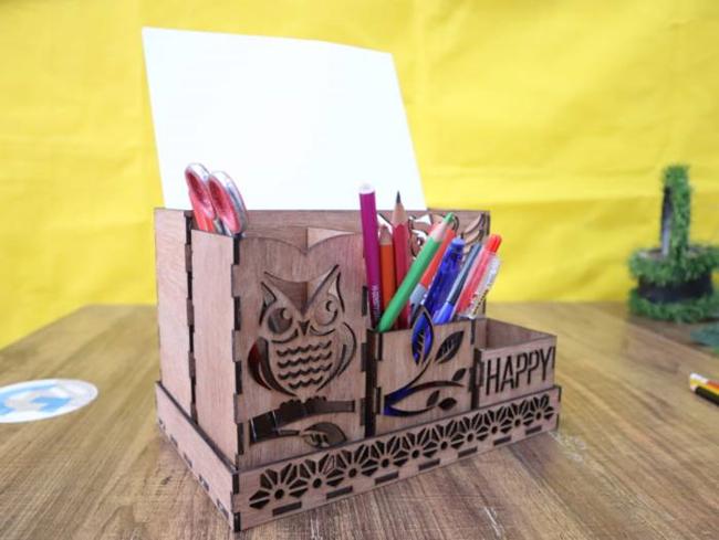 Laser Cut Owl Desk Organizer 3mm Free Vector File