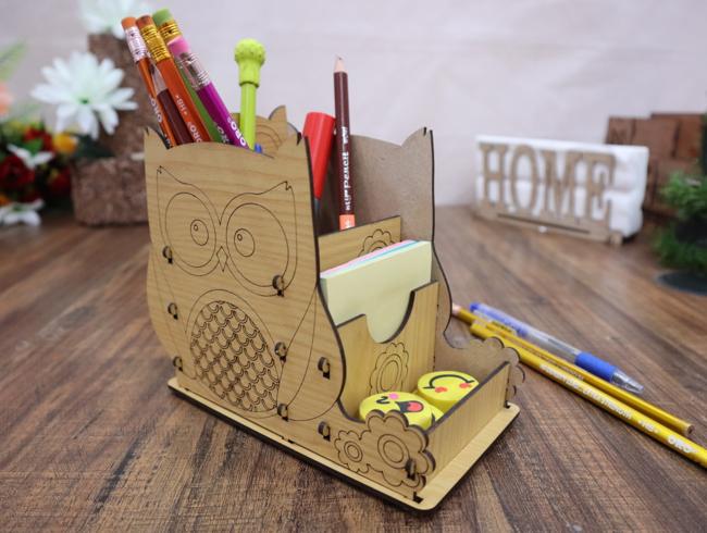 Laser Cut Owl Pen And Pencil Holder Office Desk Organizer 3mm Free Vector File