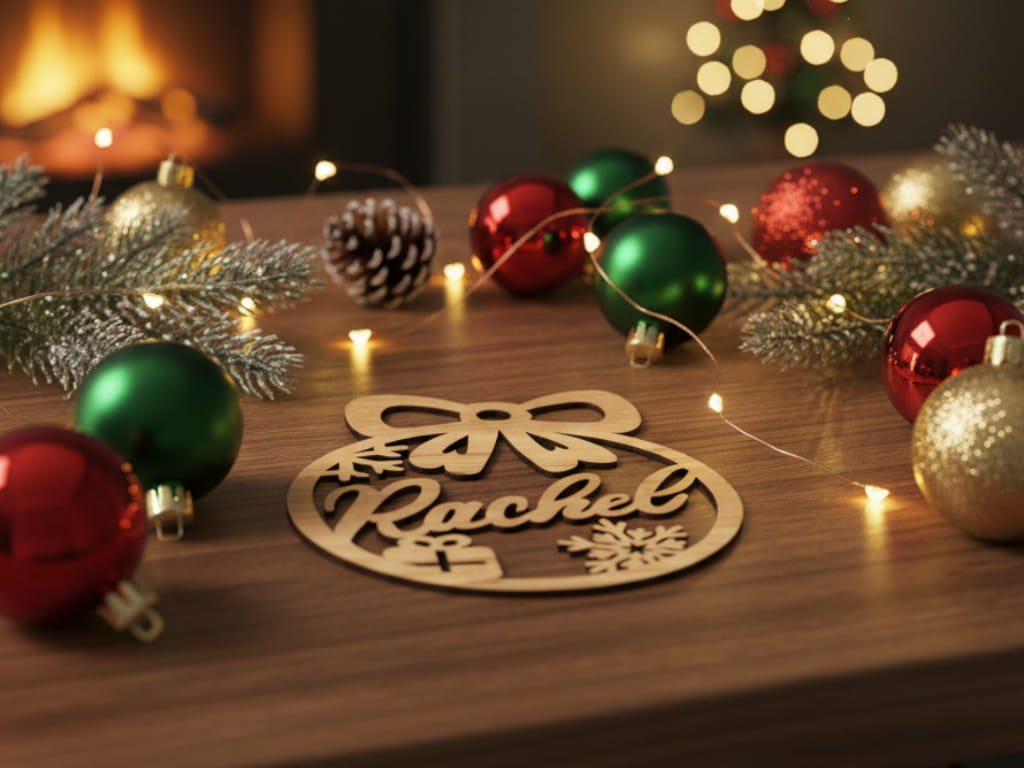 Laser Cut Personalized Christmas Bauble with Named Rachel