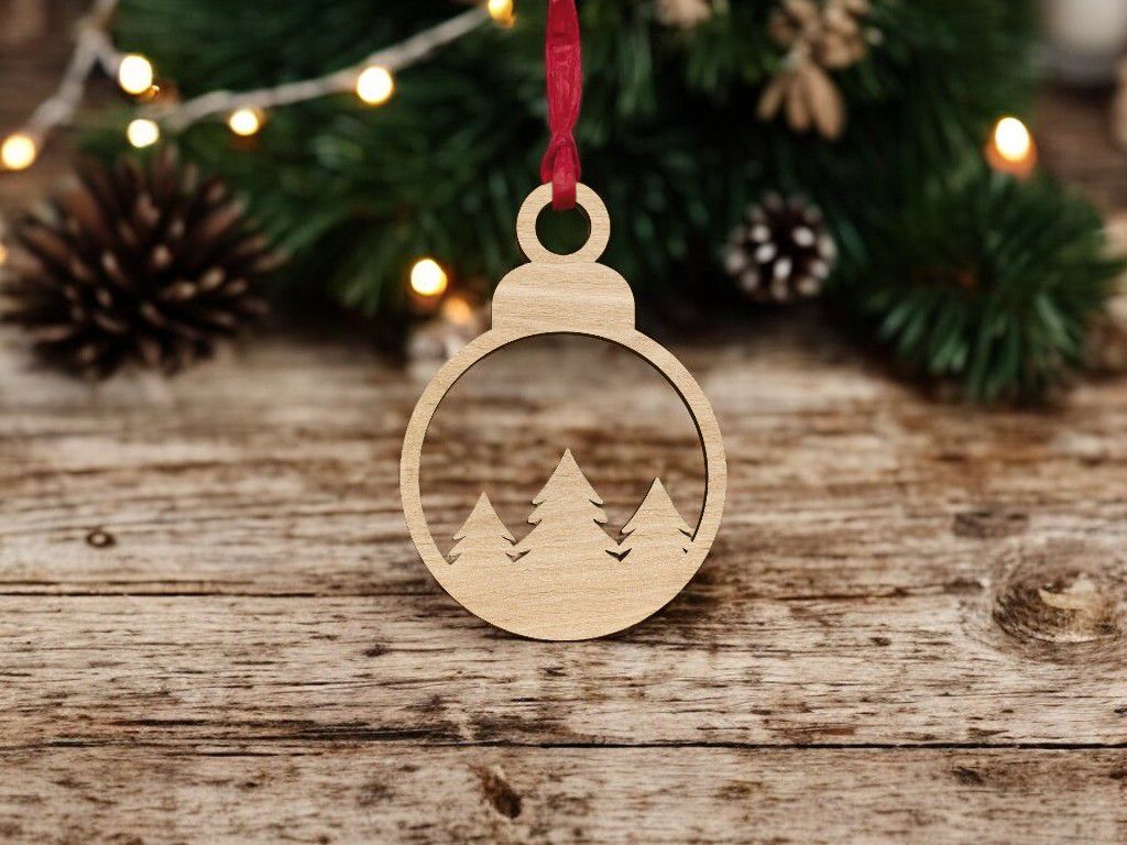Laser Cut Pine Trees Christmas Bauble Vector