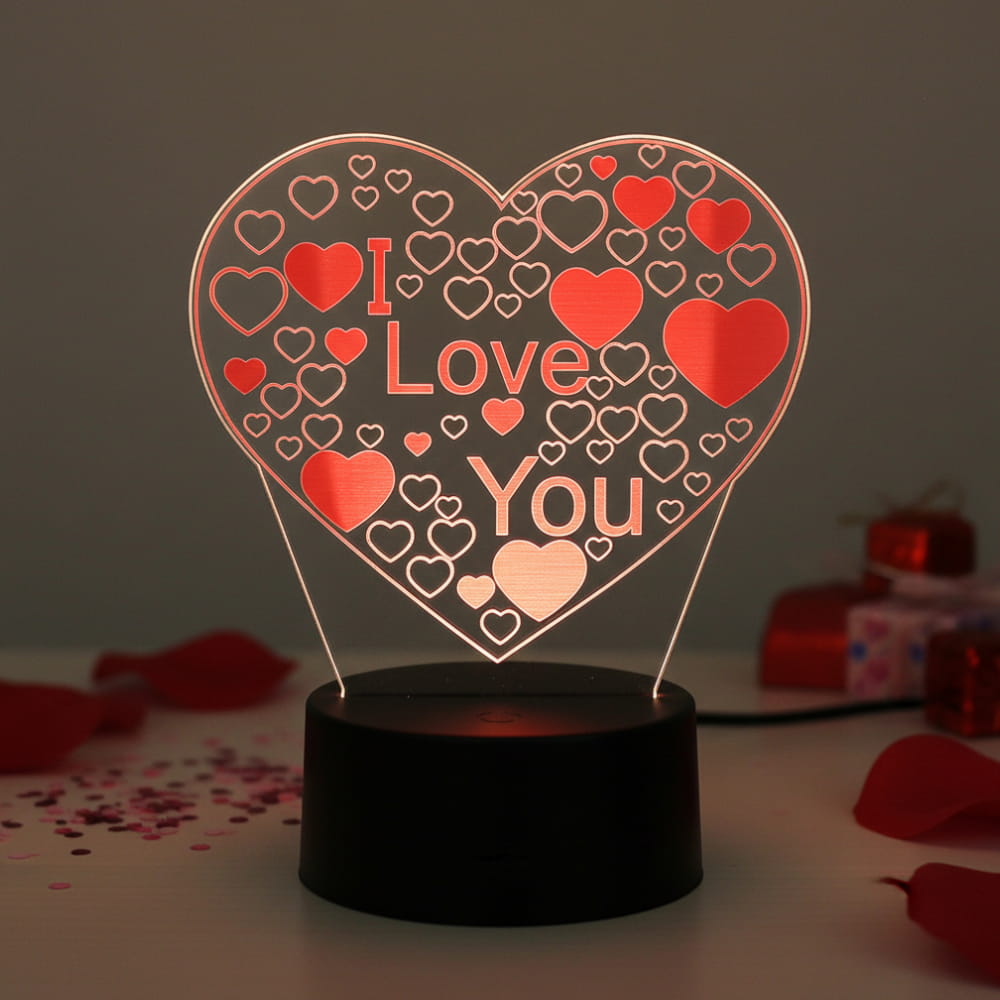 Laser Cut Romantic I Love You Heart 3D Illusion Lamp