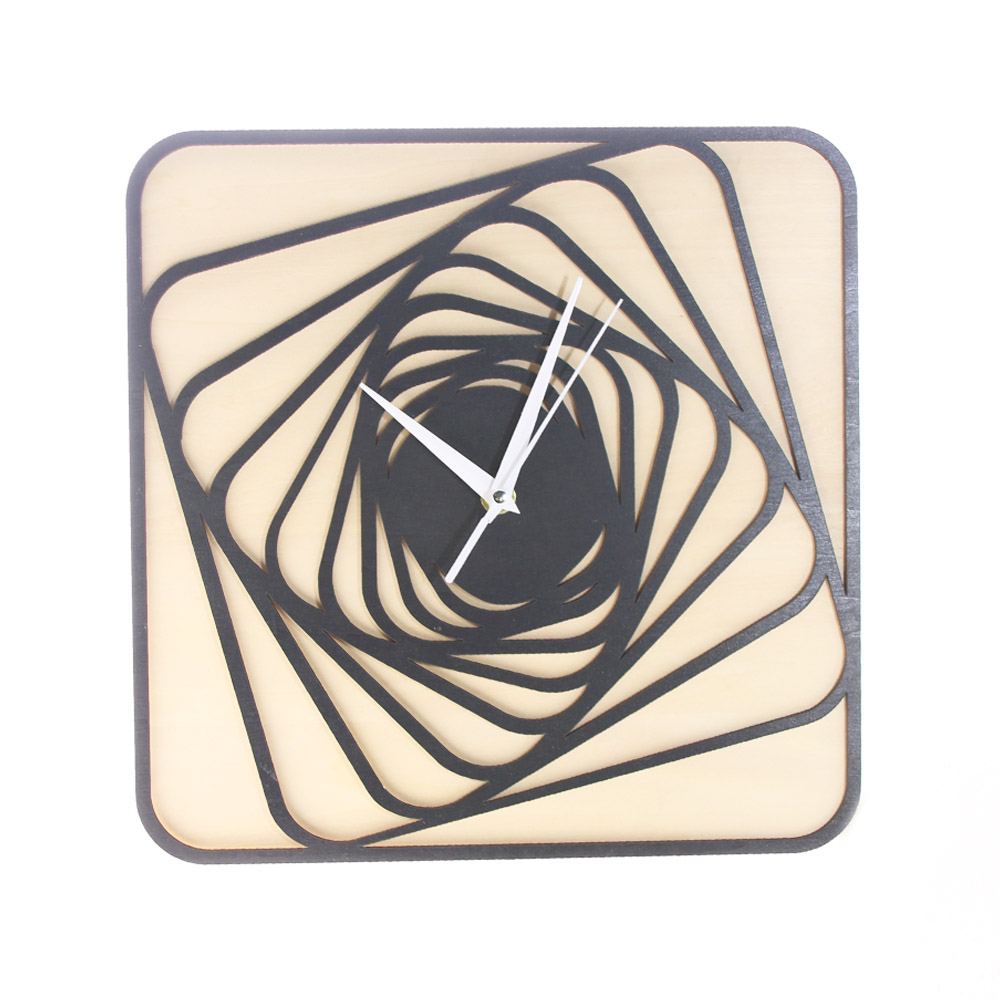 Laser Cut Spiral Square Wood Rustic Wall Clock Free Vector Cdr File Free Vector File