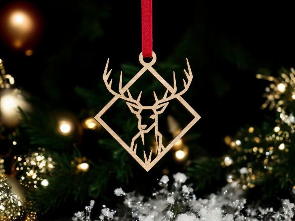 Laser Cut Square Deer Ornament Vector