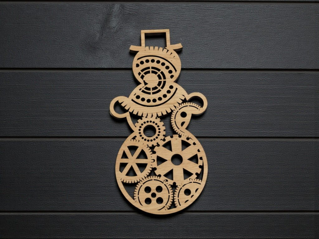 Laser Cut Steampunk Style Snowman Christmas Ornament