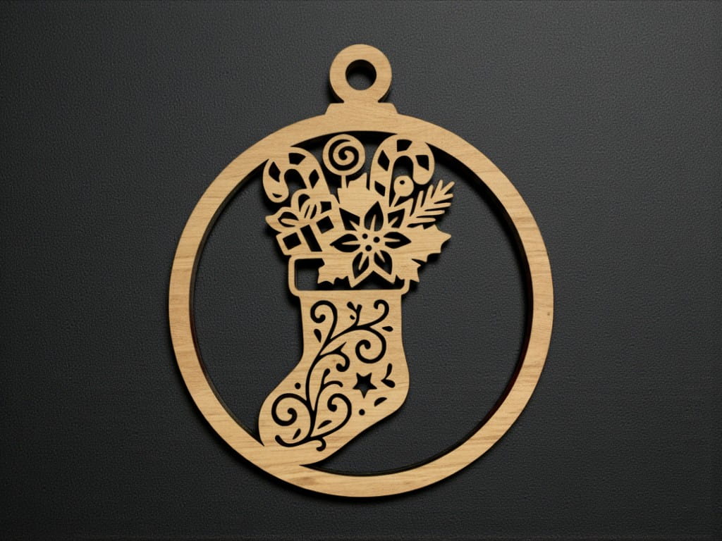Laser Cut Stocking with Candy Cane Christmas Ornament