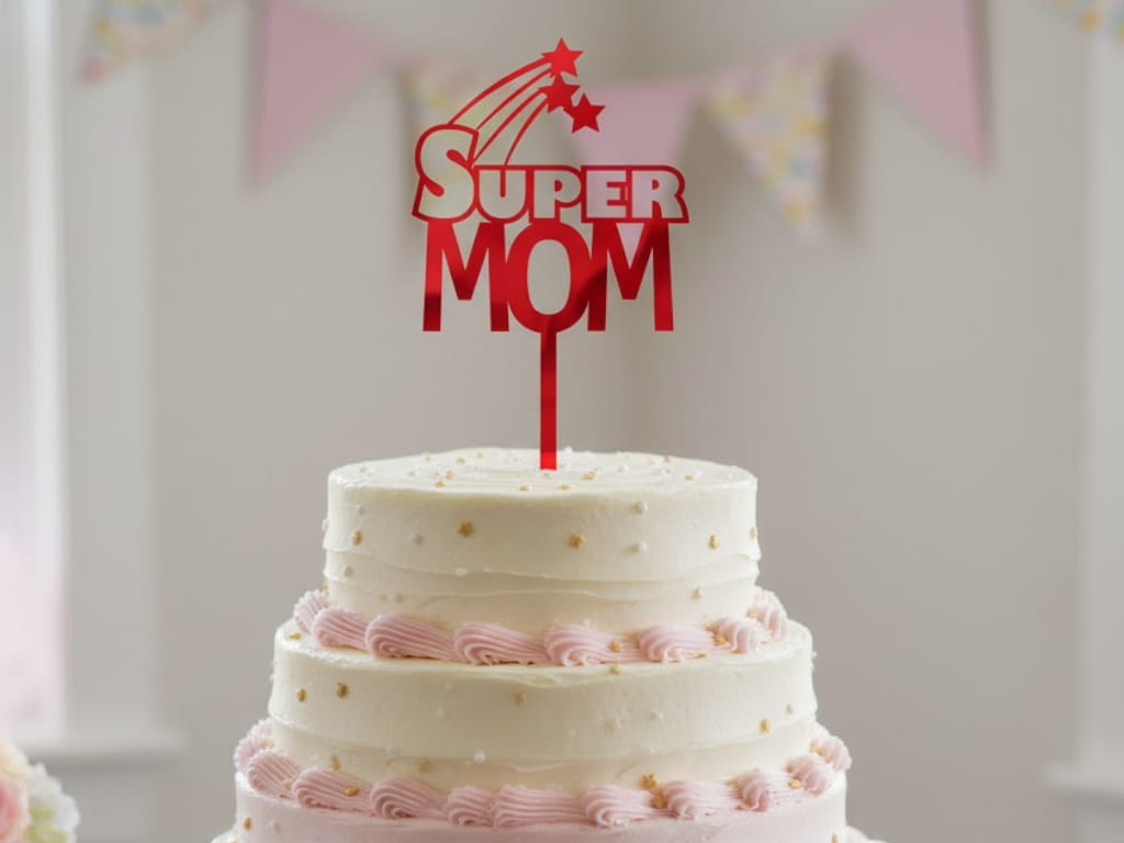 Laser Cut Super Mom Cake Topper for Mothers Day Celebration