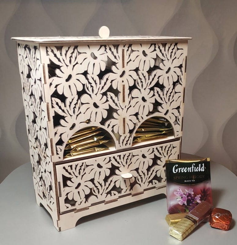 Laser Cut Tea Bag Dispenser Cabinet Vector