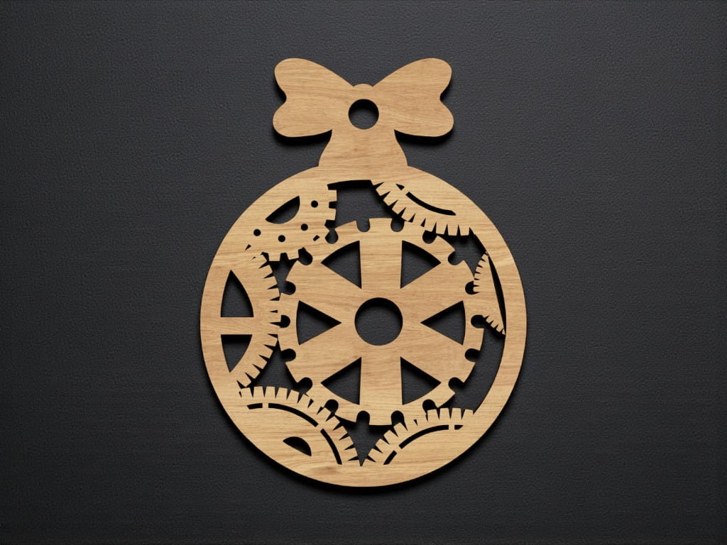 Laser Cut Traditional Christmas Bauble with Steampunk Gears Design